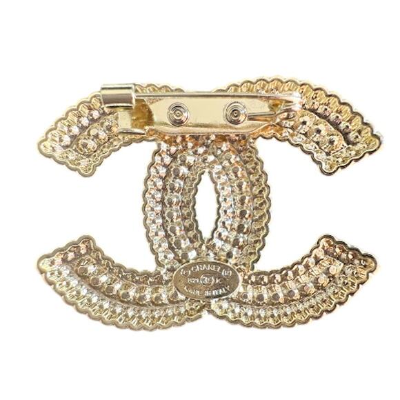 Chanel Light Gold Crystal and Pearl CC Brooch Fall/Winter Act II 2021 (CCXX019) - Picture 4 of 5